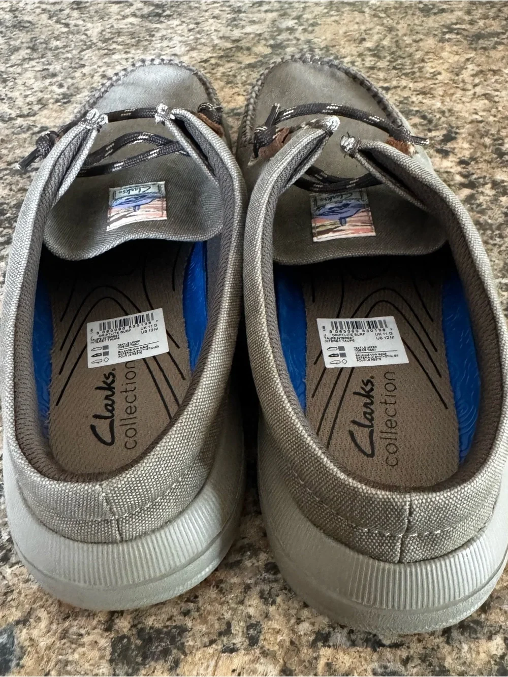 Clarks Men’s Tan Taupe Canvas Size 12 M Driftlite Surf Slip On Boat Shoes Comfy